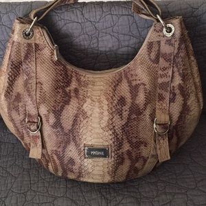 Prune Snake Embossed Leather Hobo Bag